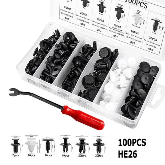 🔧100 PCS Car Clip Retainer Auto Fasteners Push Trim Bumper Plastic Rivets Clips Kit